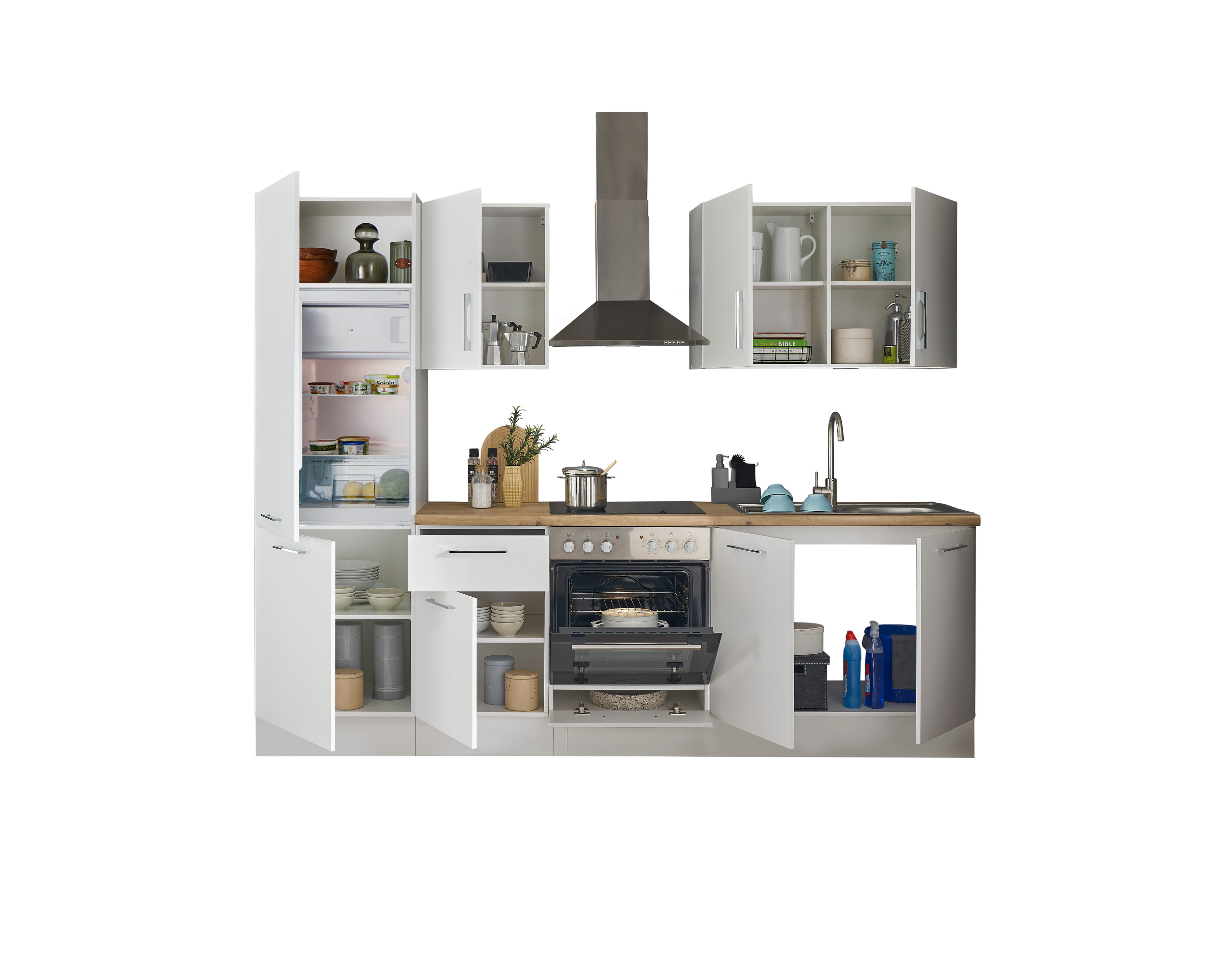 Küchenblock mit E-Geräten CORNWALL (Zeile-Kühlschrank) I Küchenblock mit E-Geräten CORNWALL (Zeile-Kühlschrank) I