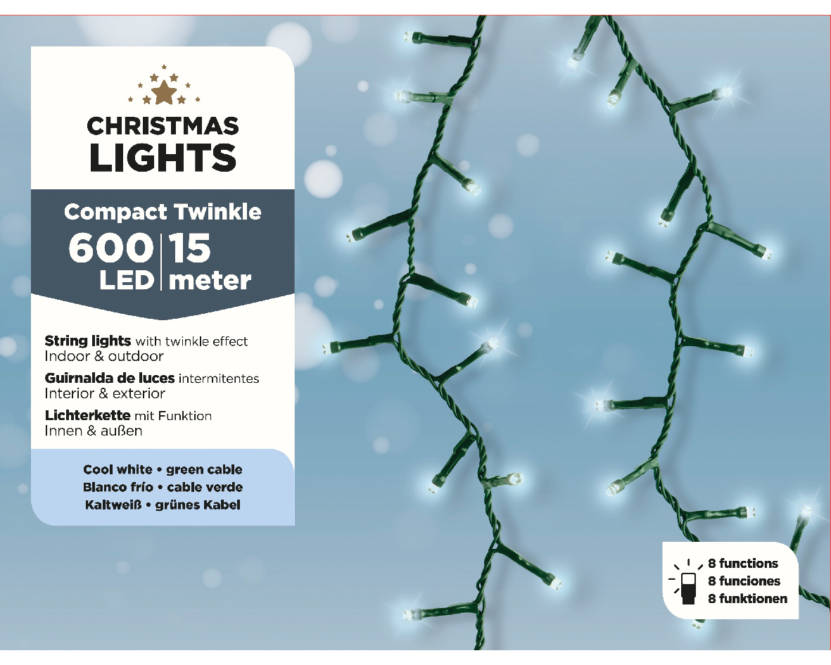 LED Compact-Lichterkette 15m kaltweiß CHRISTMAS LIGHTS