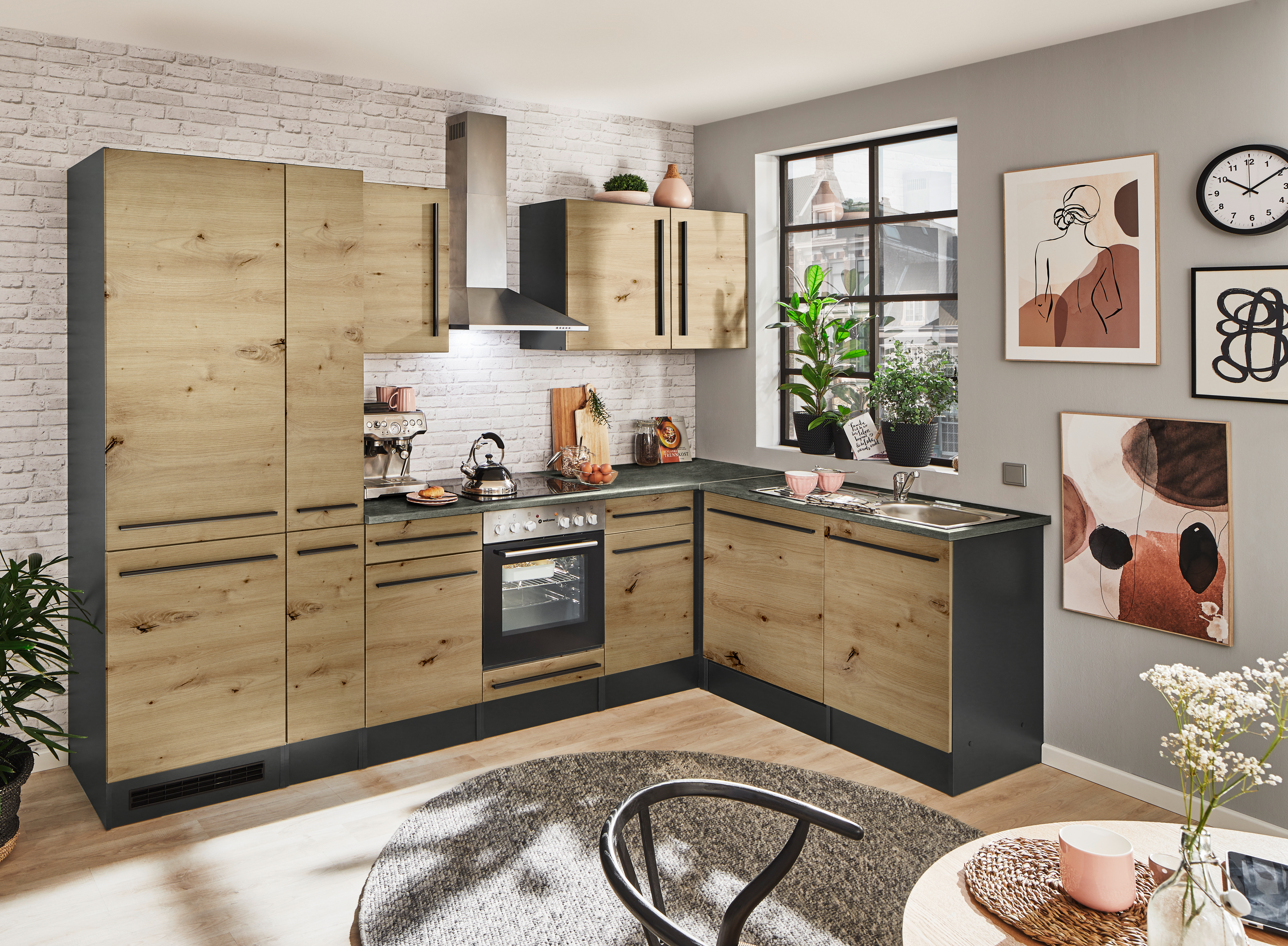 Küchenblock mit E-Geräten JAZZ 8 (Ecke-Kühlschrank-Apotheker) III Küchenblock mit E-Geräten JAZZ 8 (Ecke-Kühlschrank-Apotheker) III