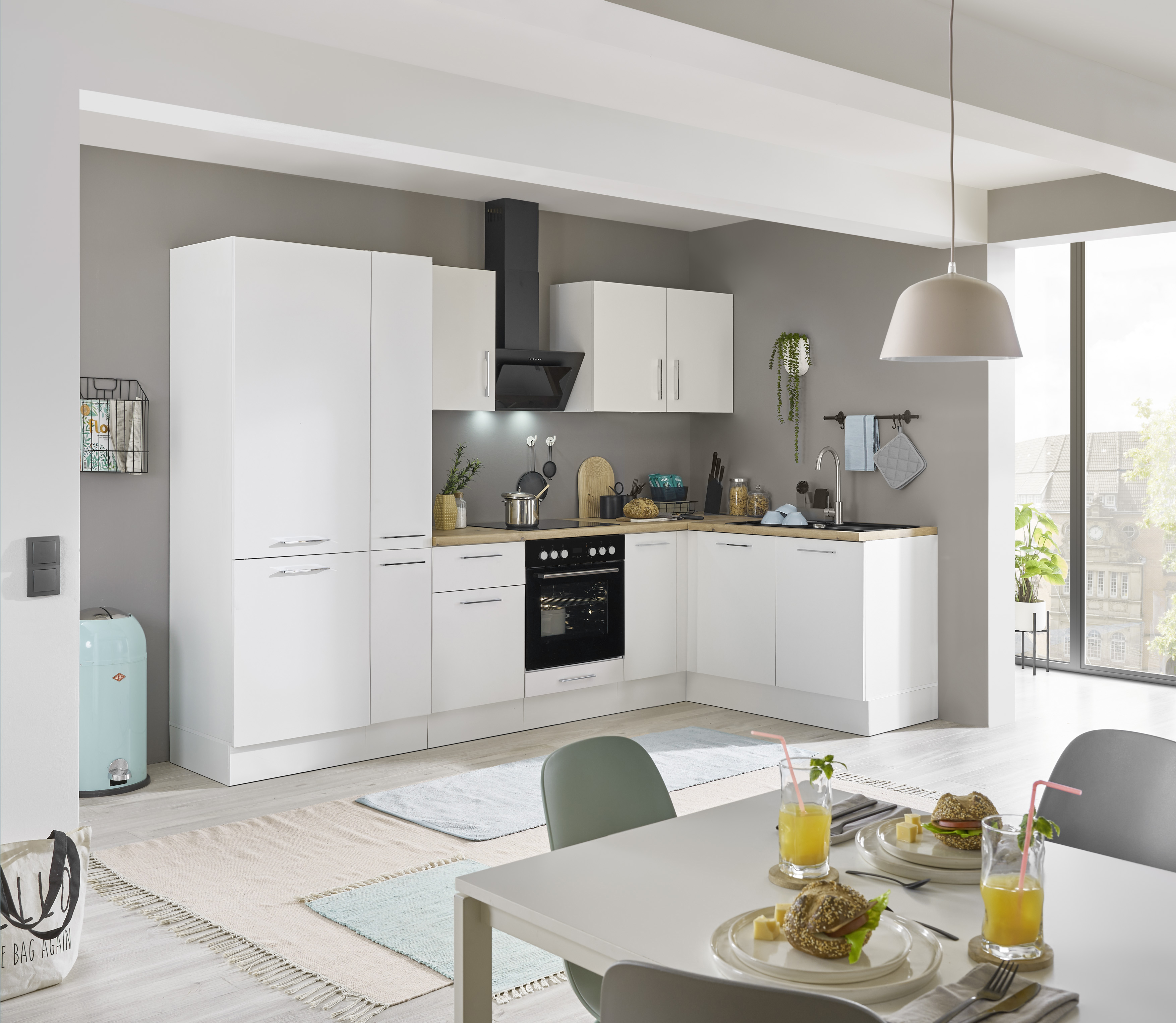 Küchenblock mit E-Geräten CORNWALL (Ecke-Kühlschrank-Apotheker) II