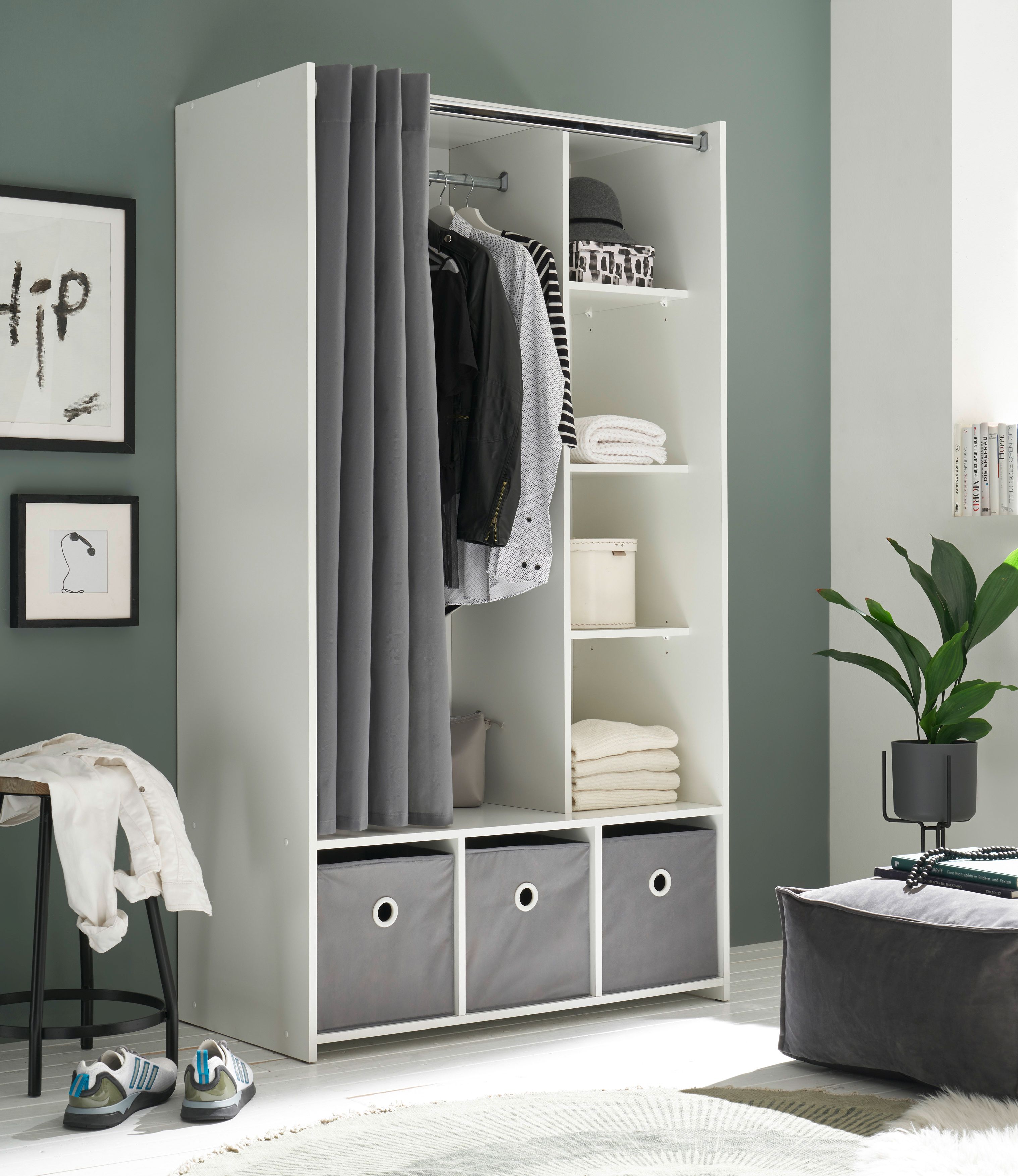 kleiderschrank mit stoffvorhang jenke | 503266-0