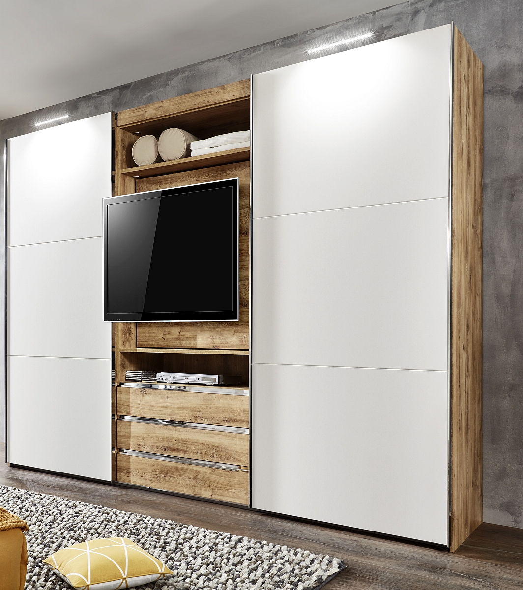 funktions-tv-schwebetürenschrank magic | weiß-plankeneiche | 502998-1