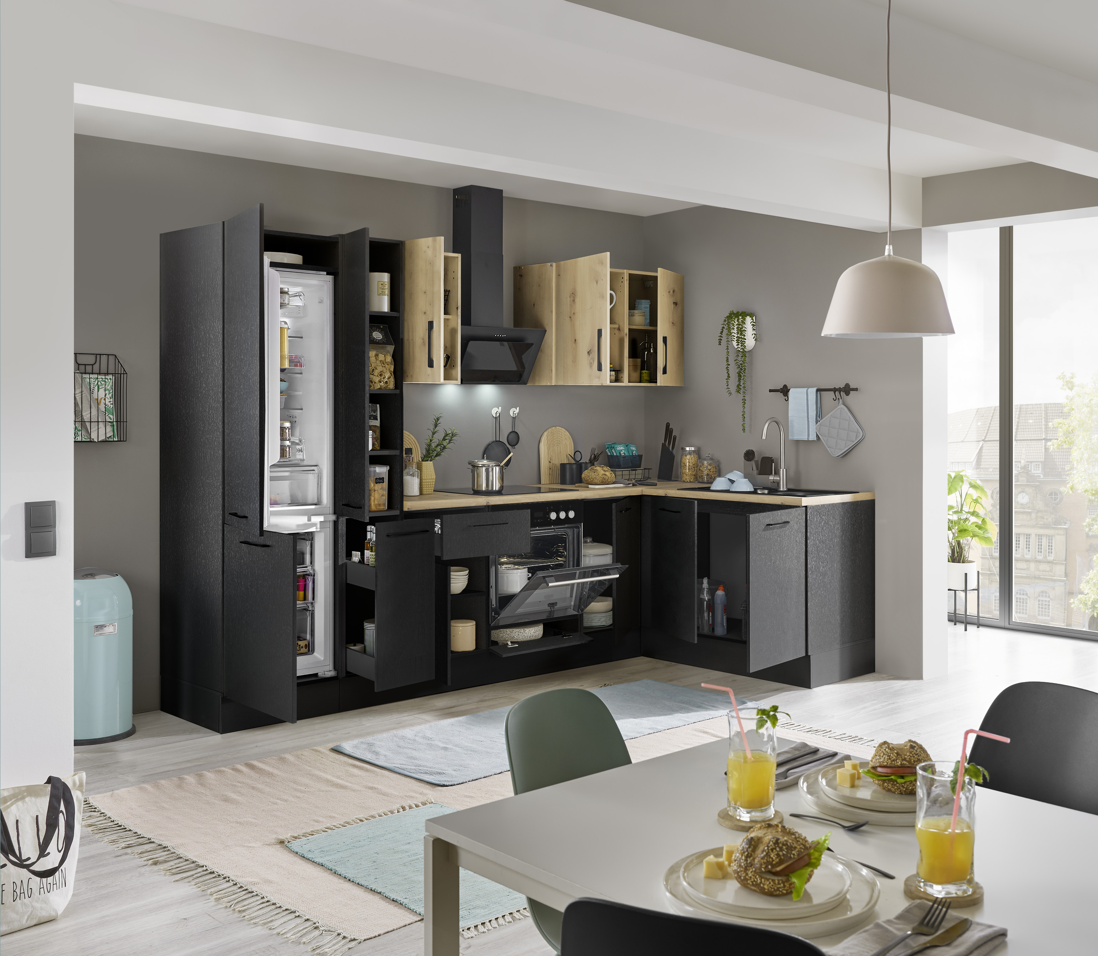 Küchenblock mit E-Geräten CORNWALL (Ecke-Kühlschrank-Apotheker) IV