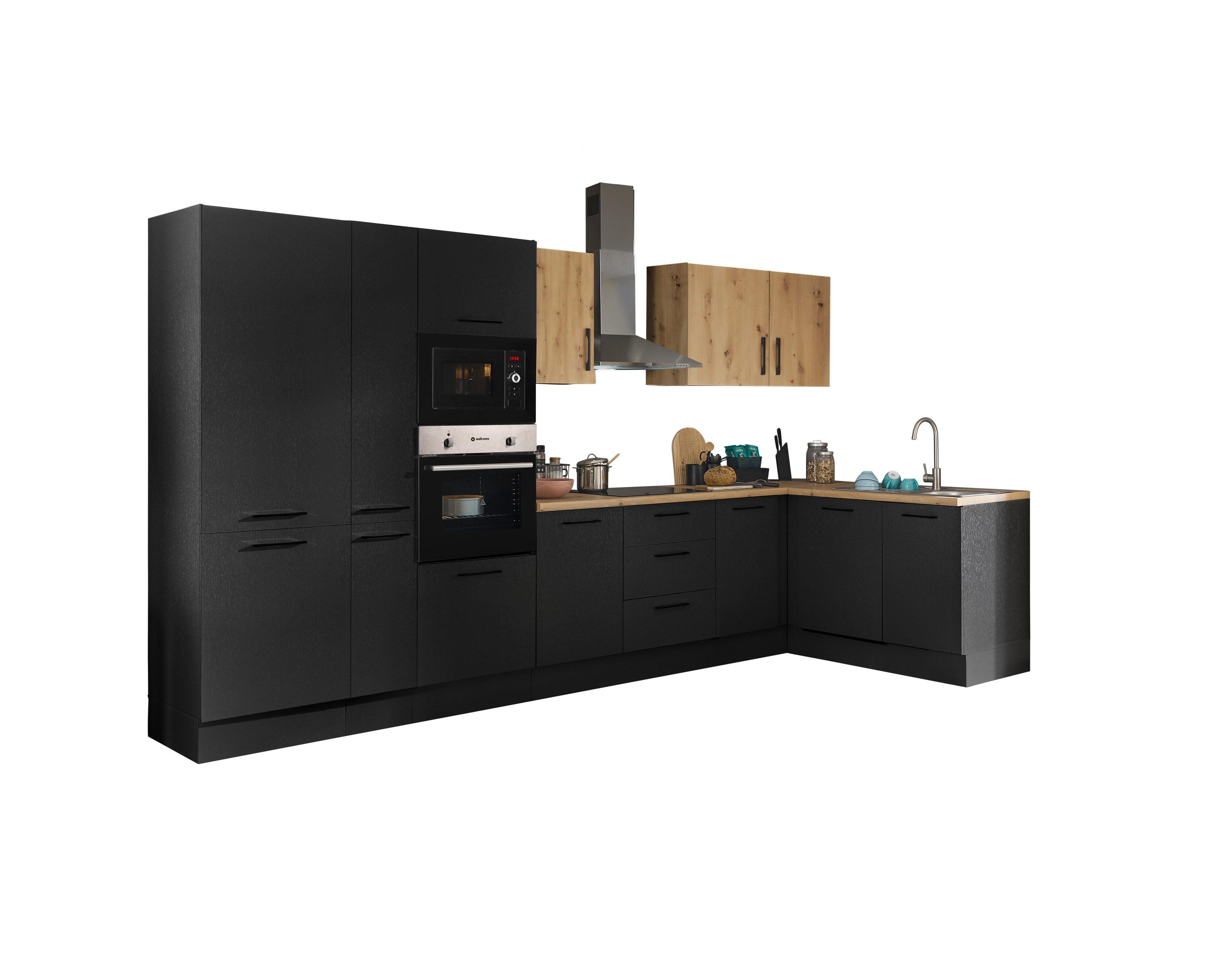 Küchenblock mit E-Geräten CORNWALL (Ecke-Backofen-Geschirrspüler-Kühlschrank-Mikrowelle-Apotheker) III Küchenblock mit E-Geräten CORNWALL (Ecke-Backofen-Geschirrspüler-Kühlschrank-Mikrowelle-Apotheker) III