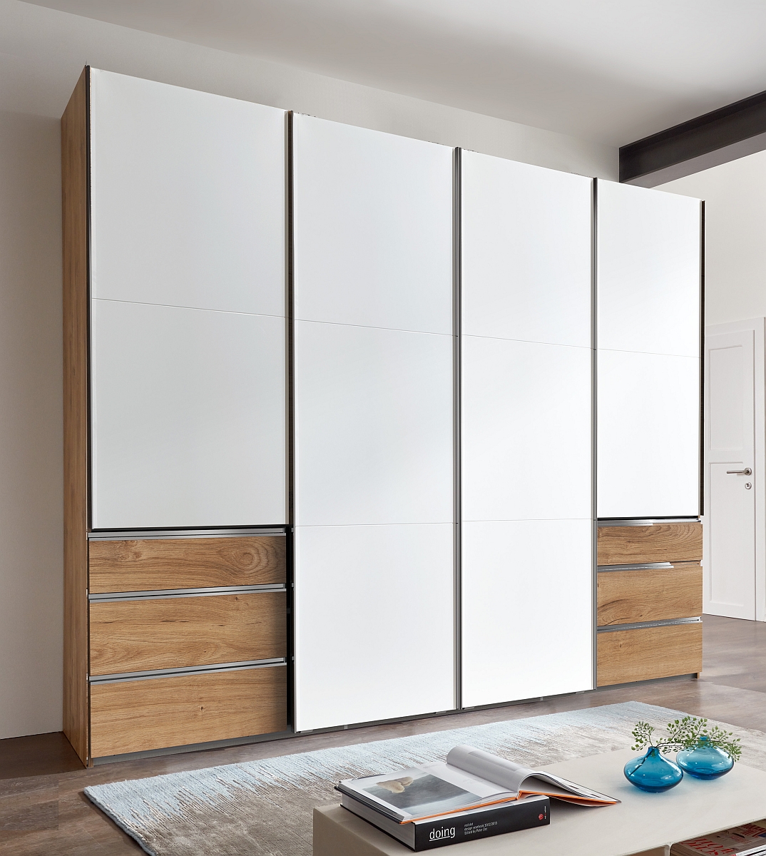 Schwebetürenschrank LEVEL 36 A | Weiß-Plankeneiche | 502407-4