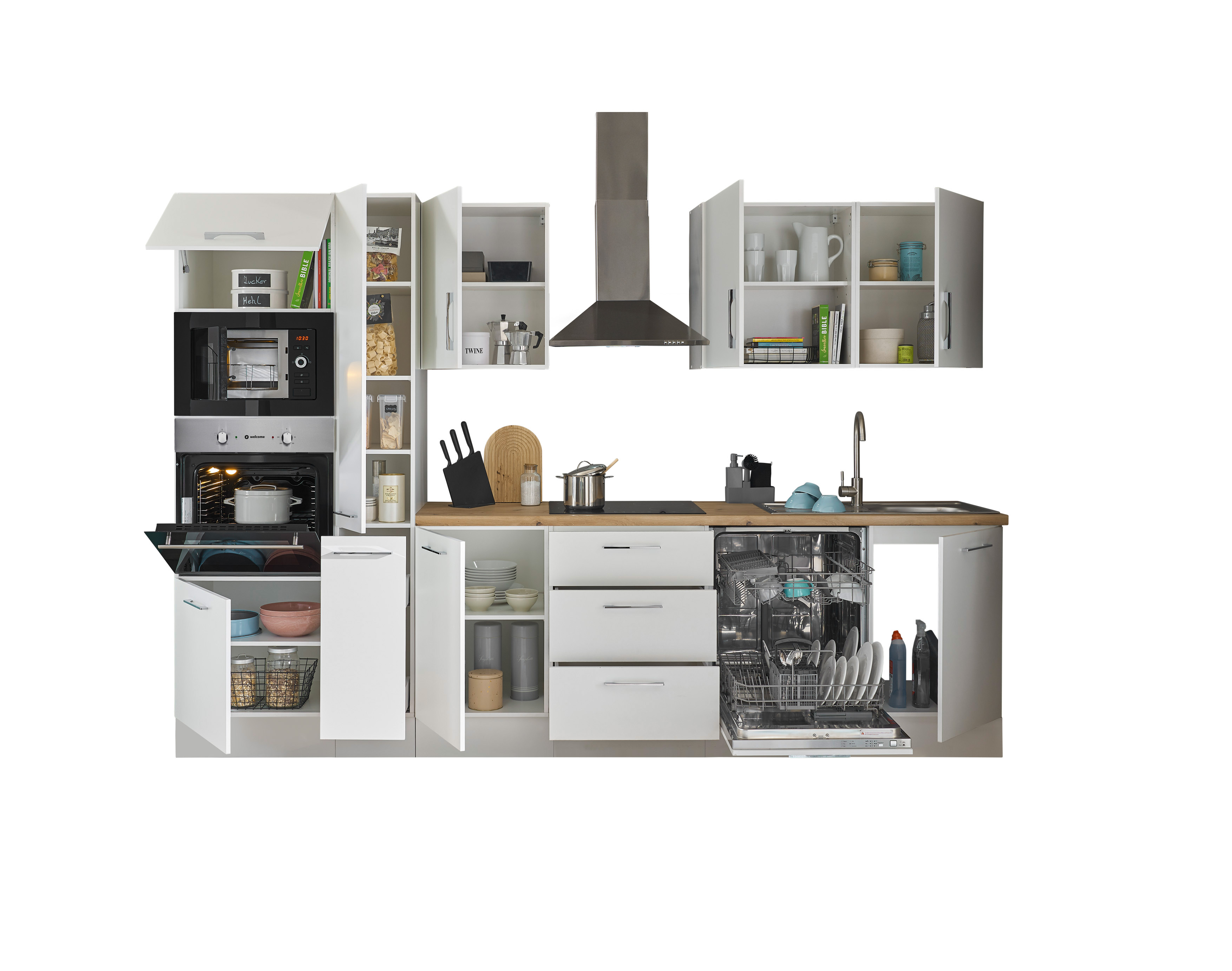 Küchenblock mit E-Geräten CORNWALL (Zeile-Backofen-Geschirrspüler-Mikrowelle-Apotheker) I Küchenblock mit E-Geräten CORNWALL (Zeile-Backofen-Geschirrspüler-Mikrowelle-Apotheker) I