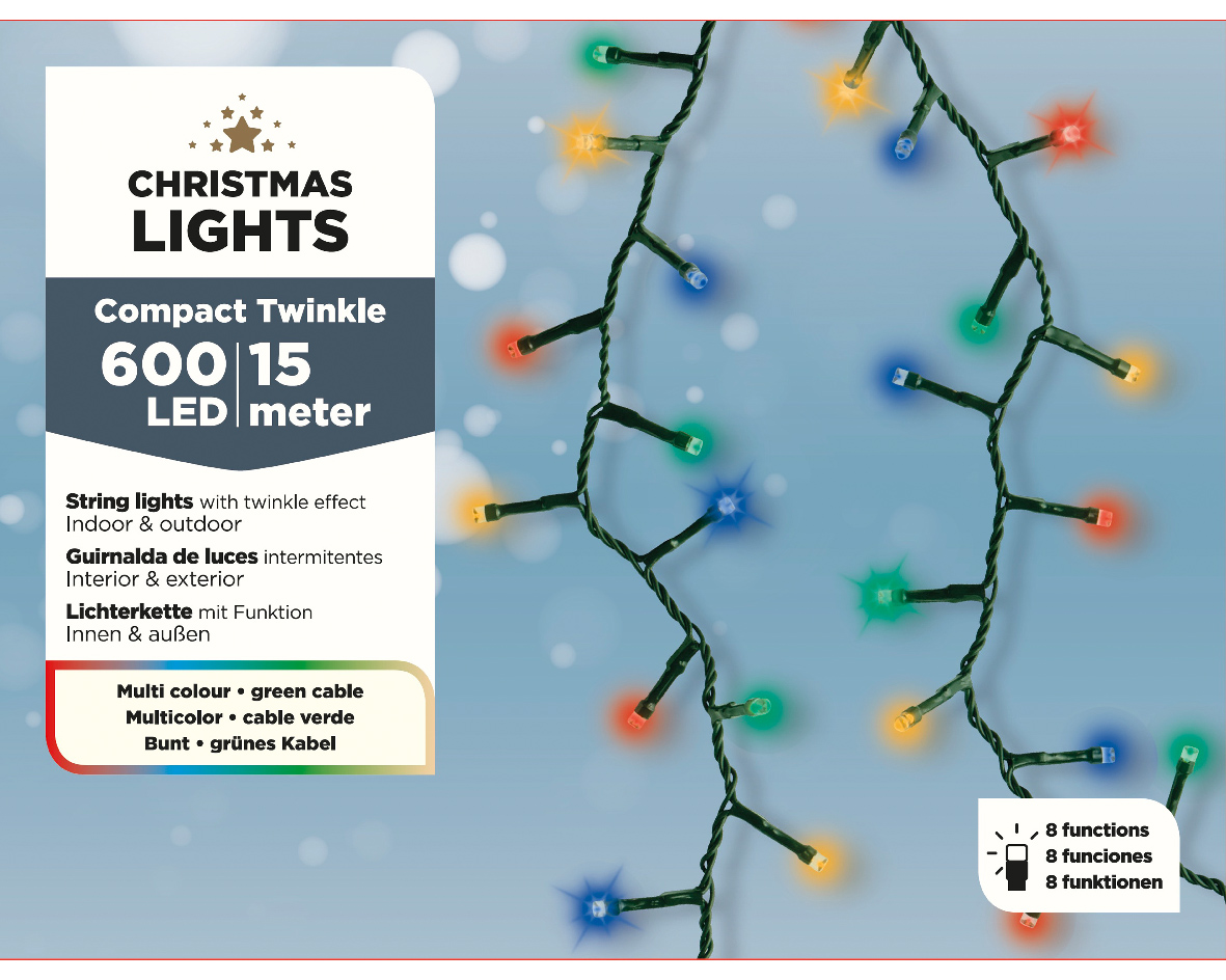 LED Compact-Lichterkette 15m multicolor CHRISTMAS LIGHTS