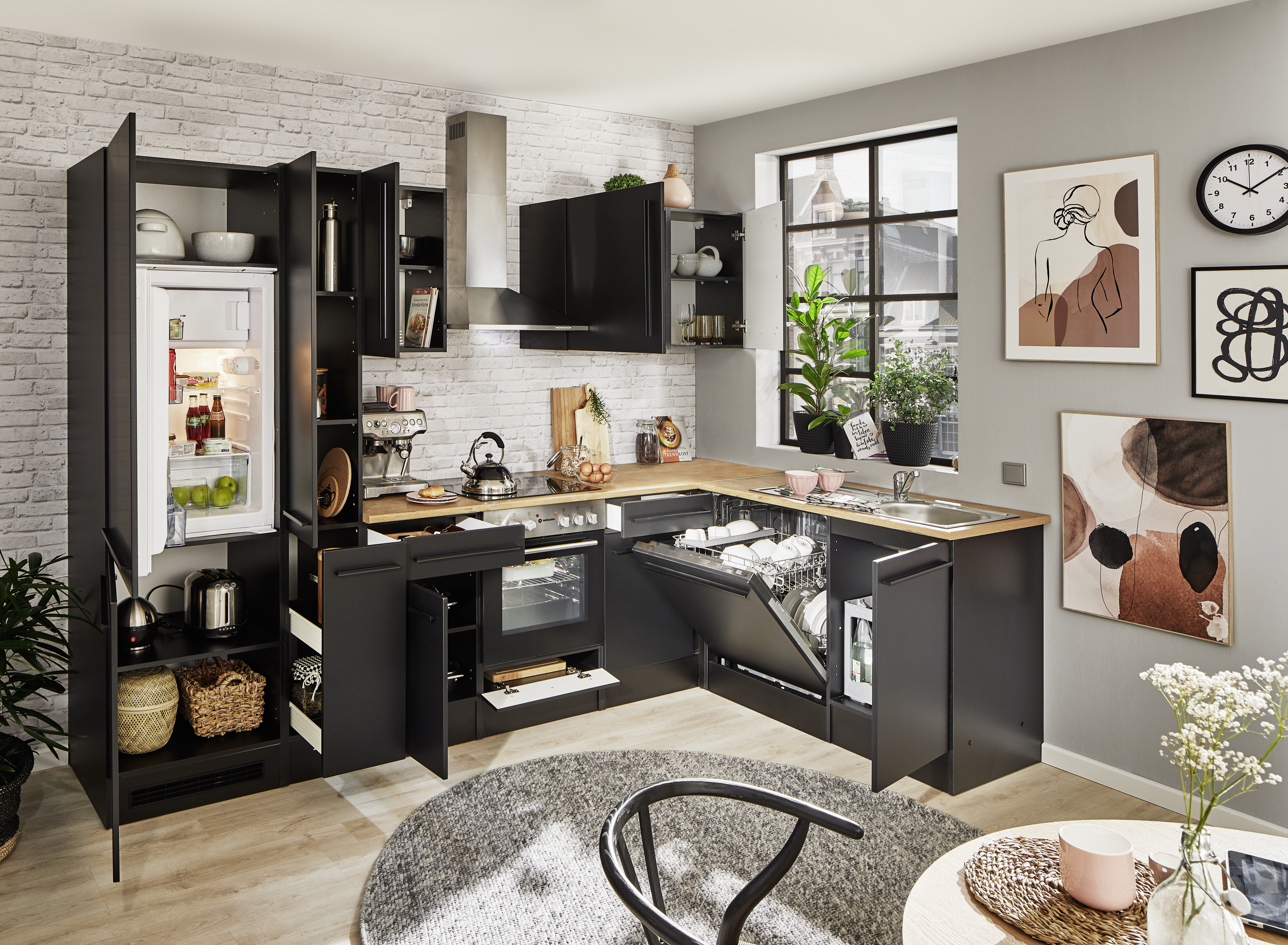 Küchenblock mit E-Geräten JAZZ 8 (Ecke-Kühlschrank-Apotheker) II Küchenblock mit E-Geräten JAZZ 8 (Ecke-Kühlschrank-Apotheker) II