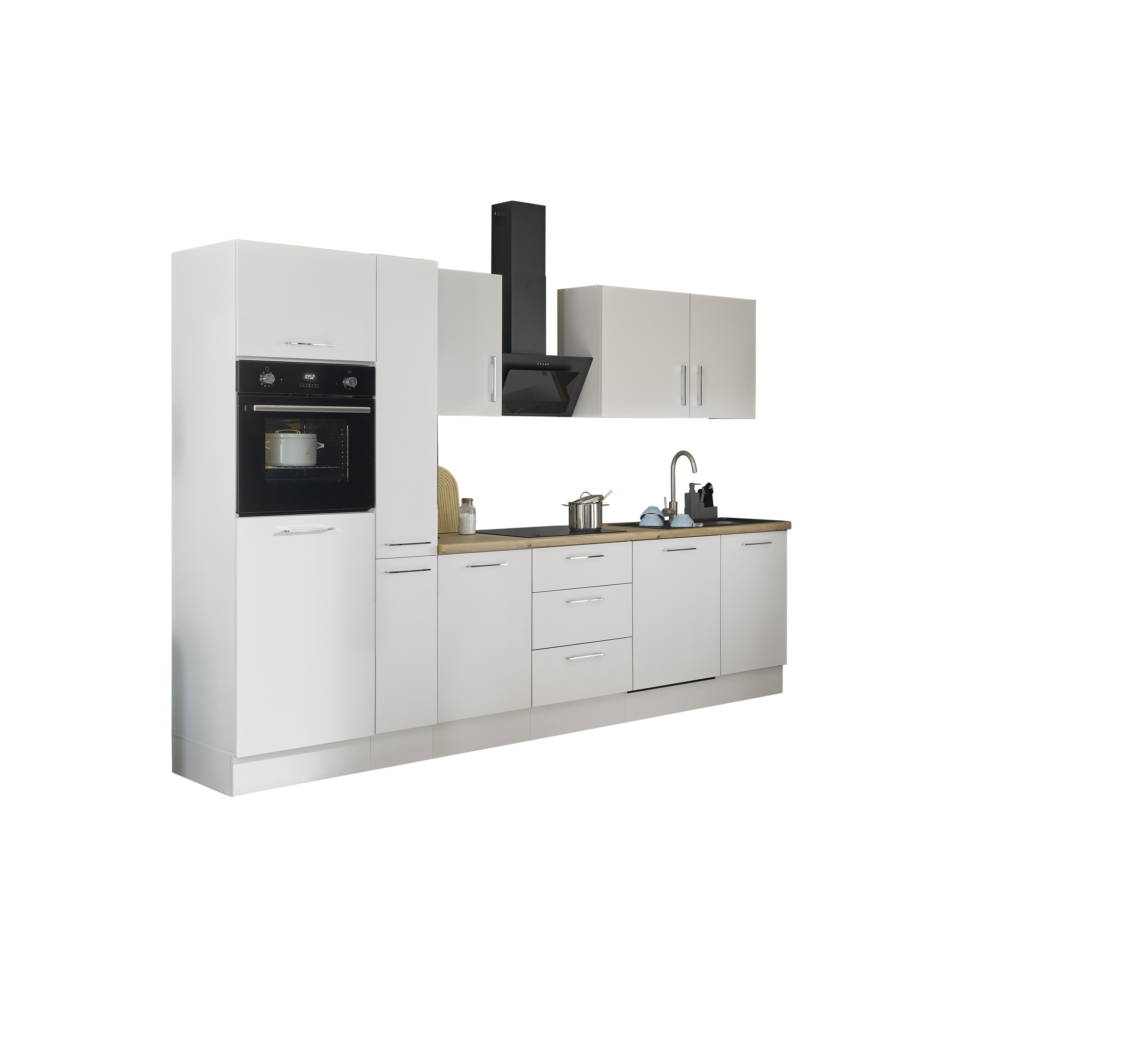 Küchenblock mit E-Geräten CORNWALL (Zeile-Backofen-Geschirrspüler-Kühlschrank-Apotheker) II