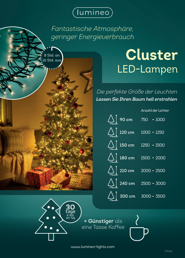 LED Cluster-Lichterkette 15m classic warm CHRISTMAS LIGHTS