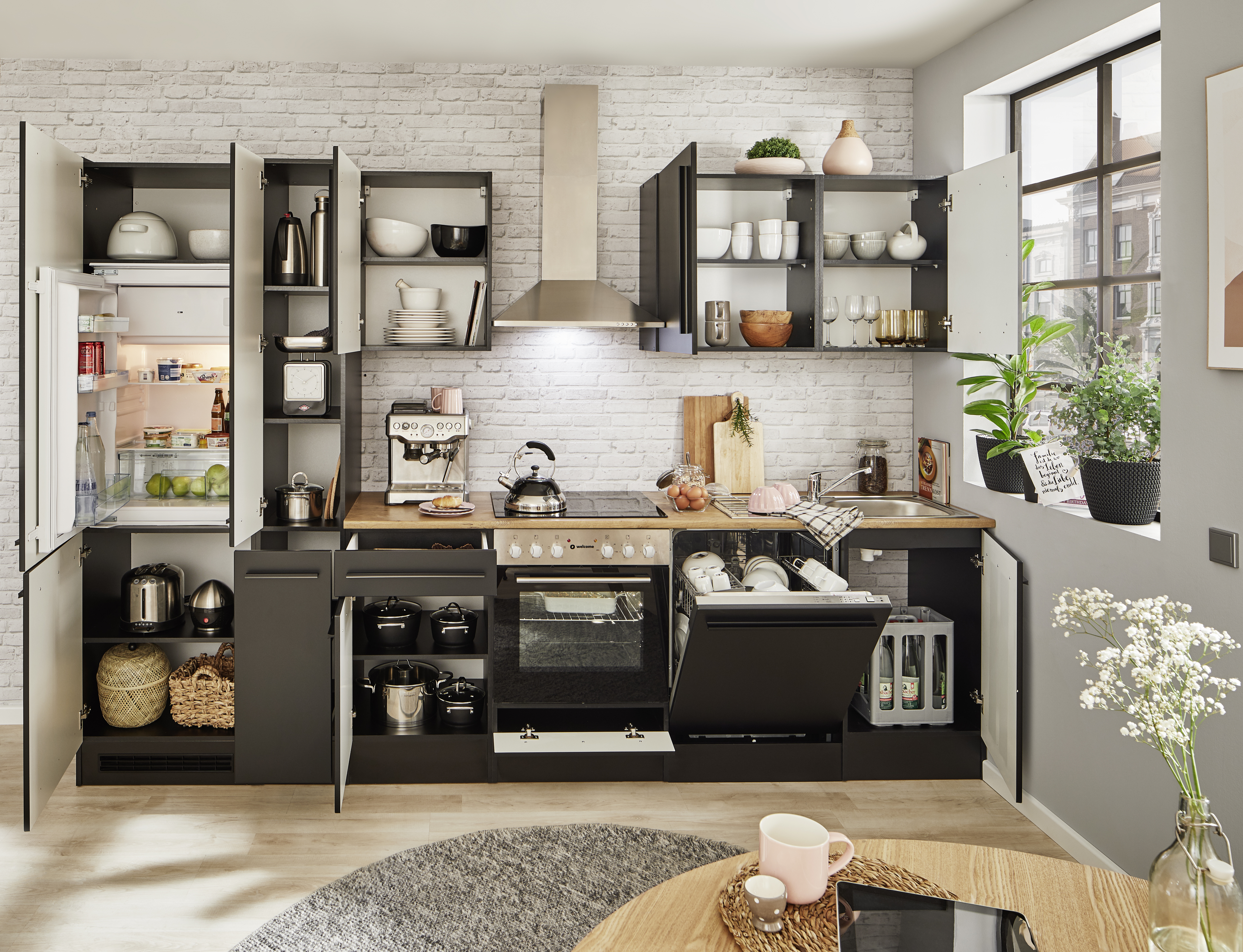 Küchenblock mit E-Geräten JAZZ 8 (Zeile-Kühlschrank-Apotheker) II Küchenblock mit E-Geräten JAZZ 8 (Zeile-Kühlschrank-Apotheker) II