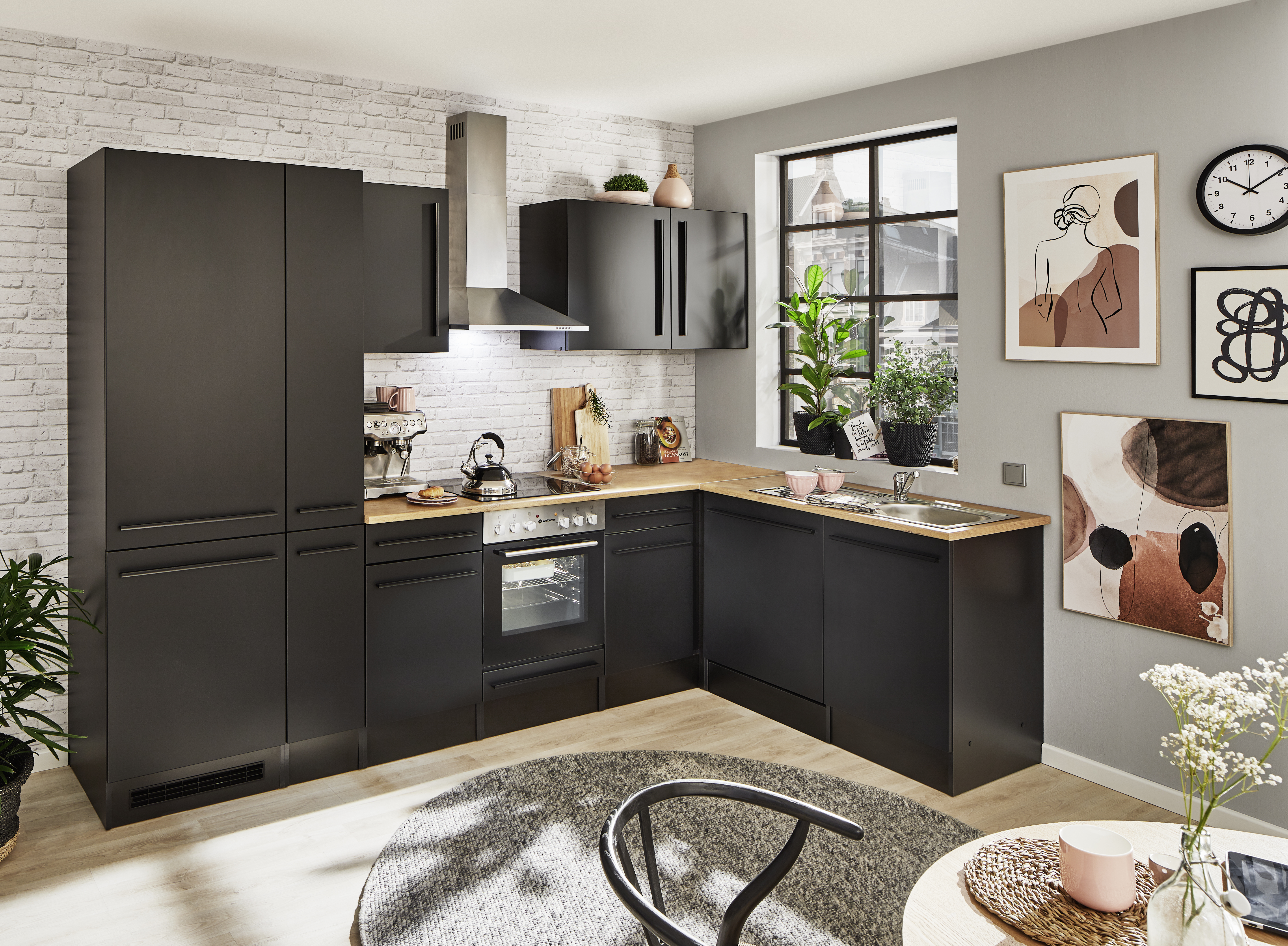 Küchenblock mit E-Geräten JAZZ 8 (Ecke-Kühlschrank-Apotheker) II Küchenblock mit E-Geräten JAZZ 8 (Ecke-Kühlschrank-Apotheker) II