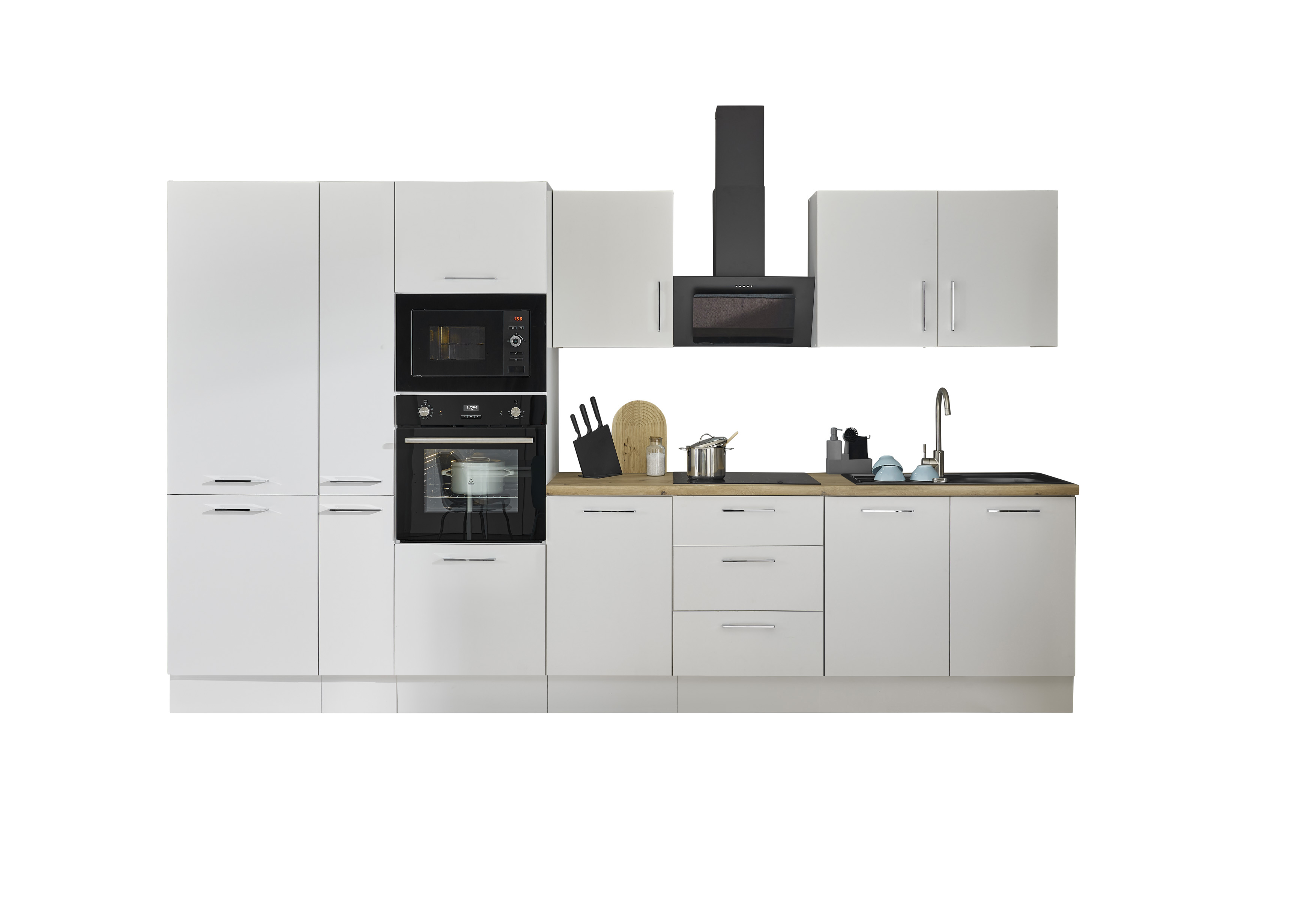 Küchenblock mit E-Geräten CORNWALL (Zeile-Backofen-Kühlschrank-Mikrowelle-Apotheker) II Küchenblock mit E-Geräten CORNWALL (Zeile-Backofen-Kühlschrank-Mikrowelle-Apotheker) II