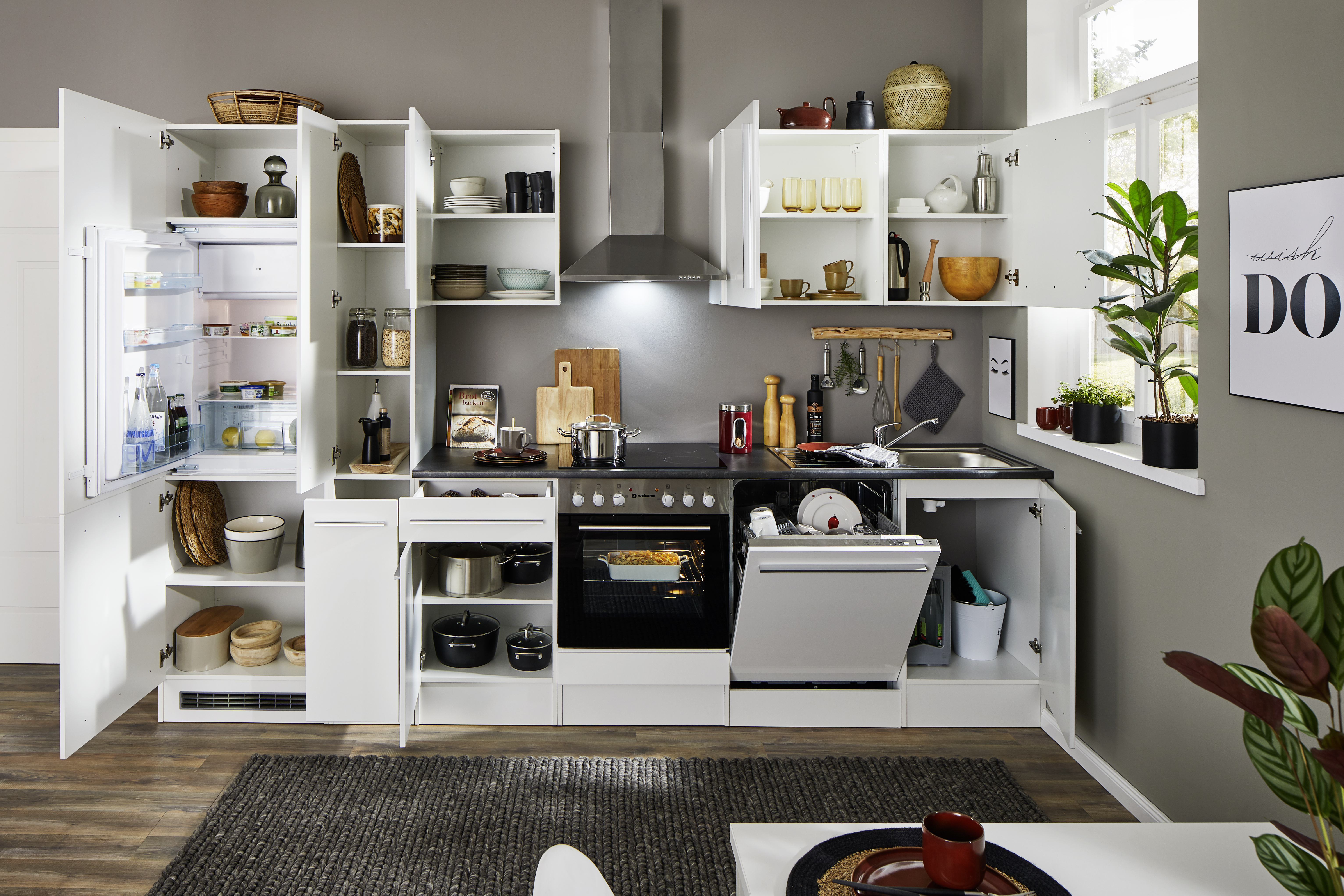 Küchenblock mit E-Geräten JAZZ 8 (Zeile-Kühlschrank-Apotheker) I Küchenblock mit E-Geräten JAZZ 8 (Zeile-Kühlschrank-Apotheker) I