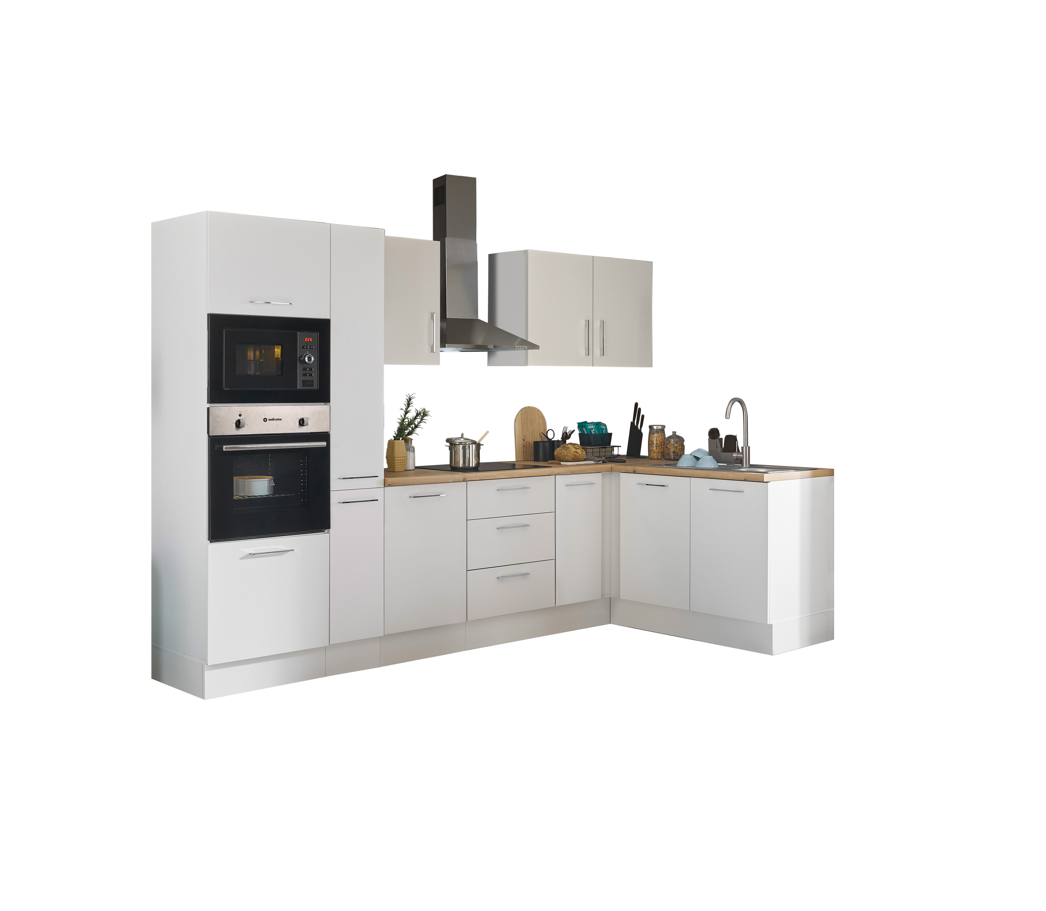 Küchenblock mit E-Geräten CORNWALL (Ecke-Backofen-Mikrowelle-Apotheker) I Küchenblock mit E-Geräten CORNWALL (Ecke-Backofen-Mikrowelle-Apotheker) I