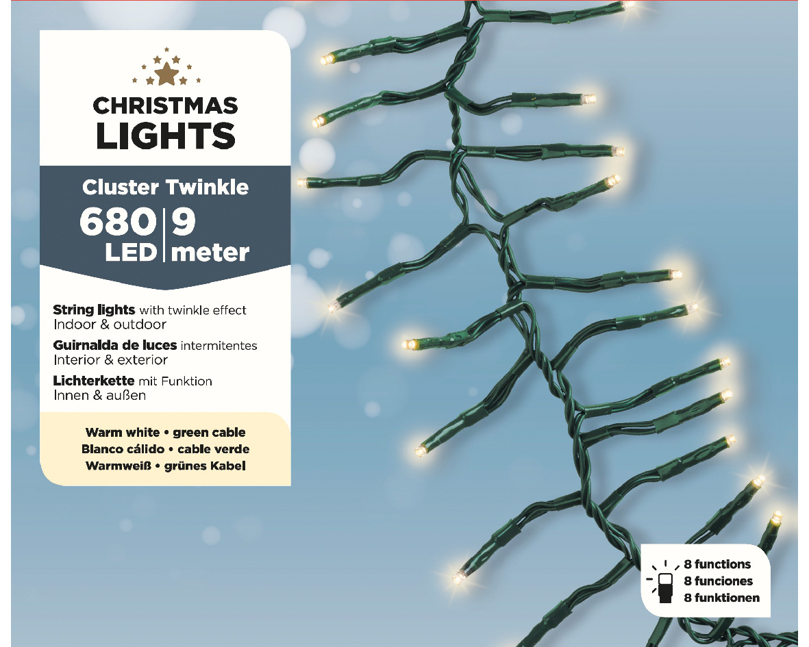 LED Cluster-Lichterkette 9m warmweiß CHRISTMAS LIGHTS