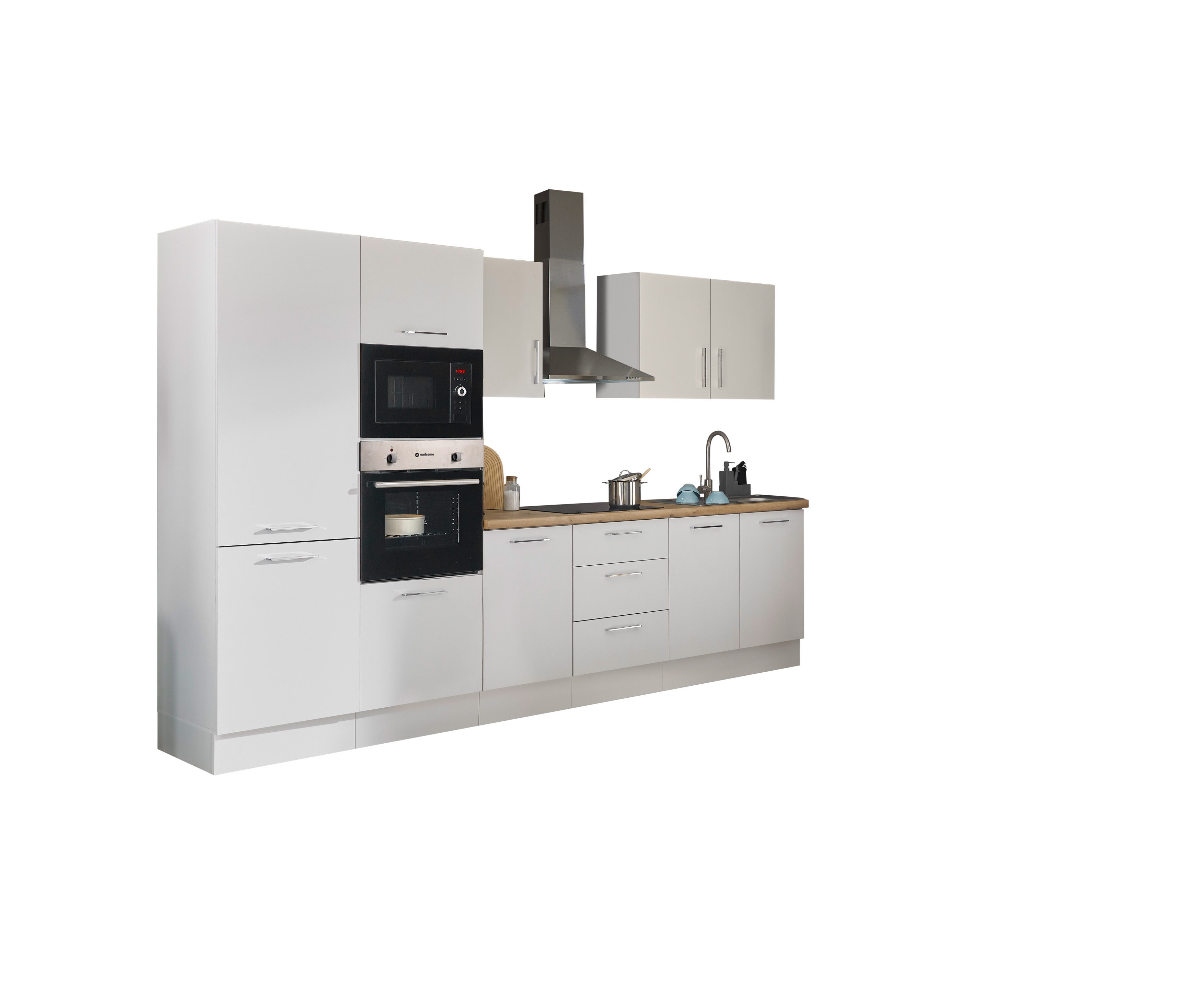 Küchenblock mit E-Geräten CORNWALL (Zeile-Backofen-Kühlschrank-Mikrowelle) I Küchenblock mit E-Geräten CORNWALL (Zeile-Backofen-Kühlschrank-Mikrowelle) I