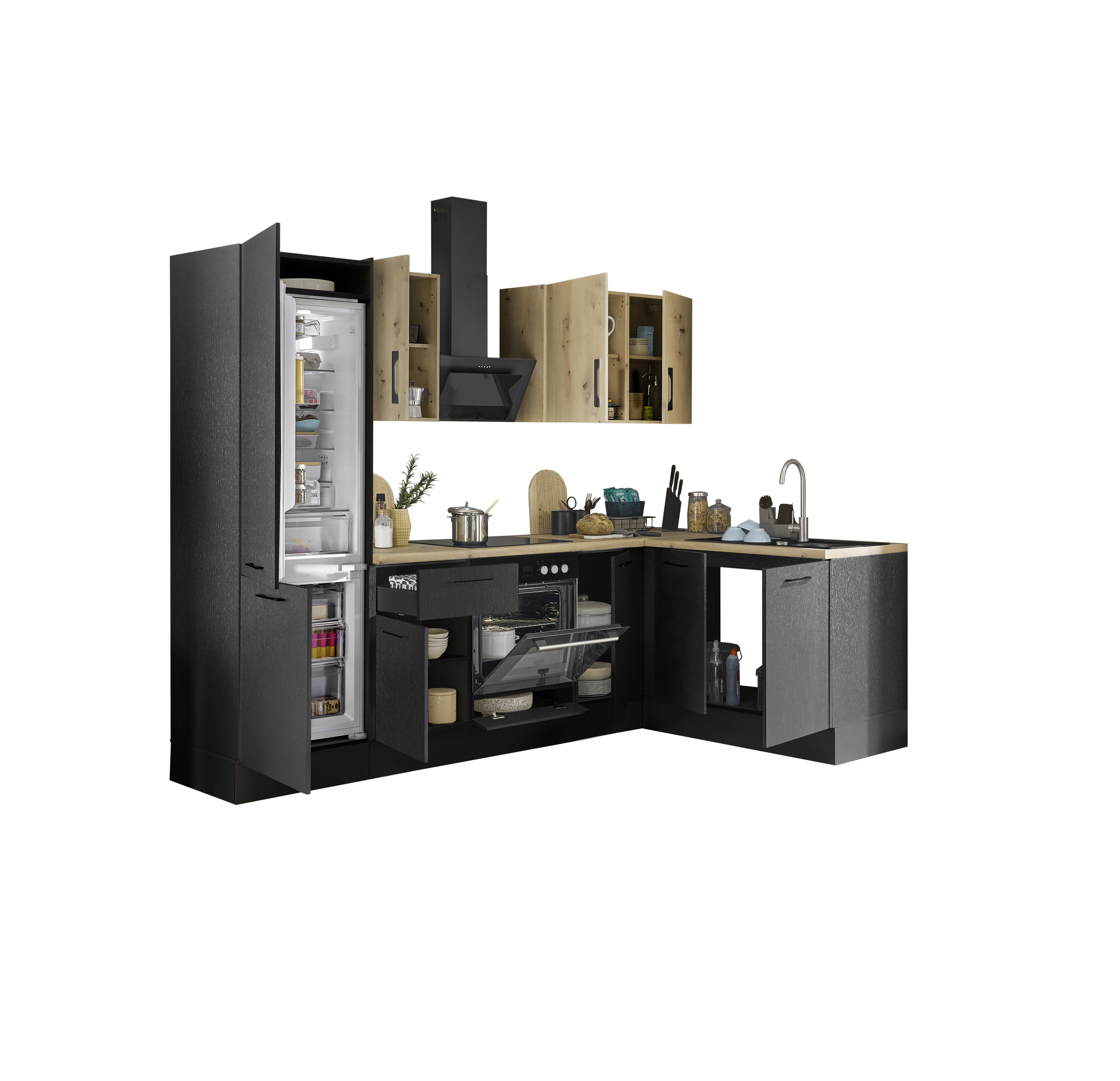 Küchenblock mit E-Geräten CORNWALL (Ecke-Kühlschrank) IV
