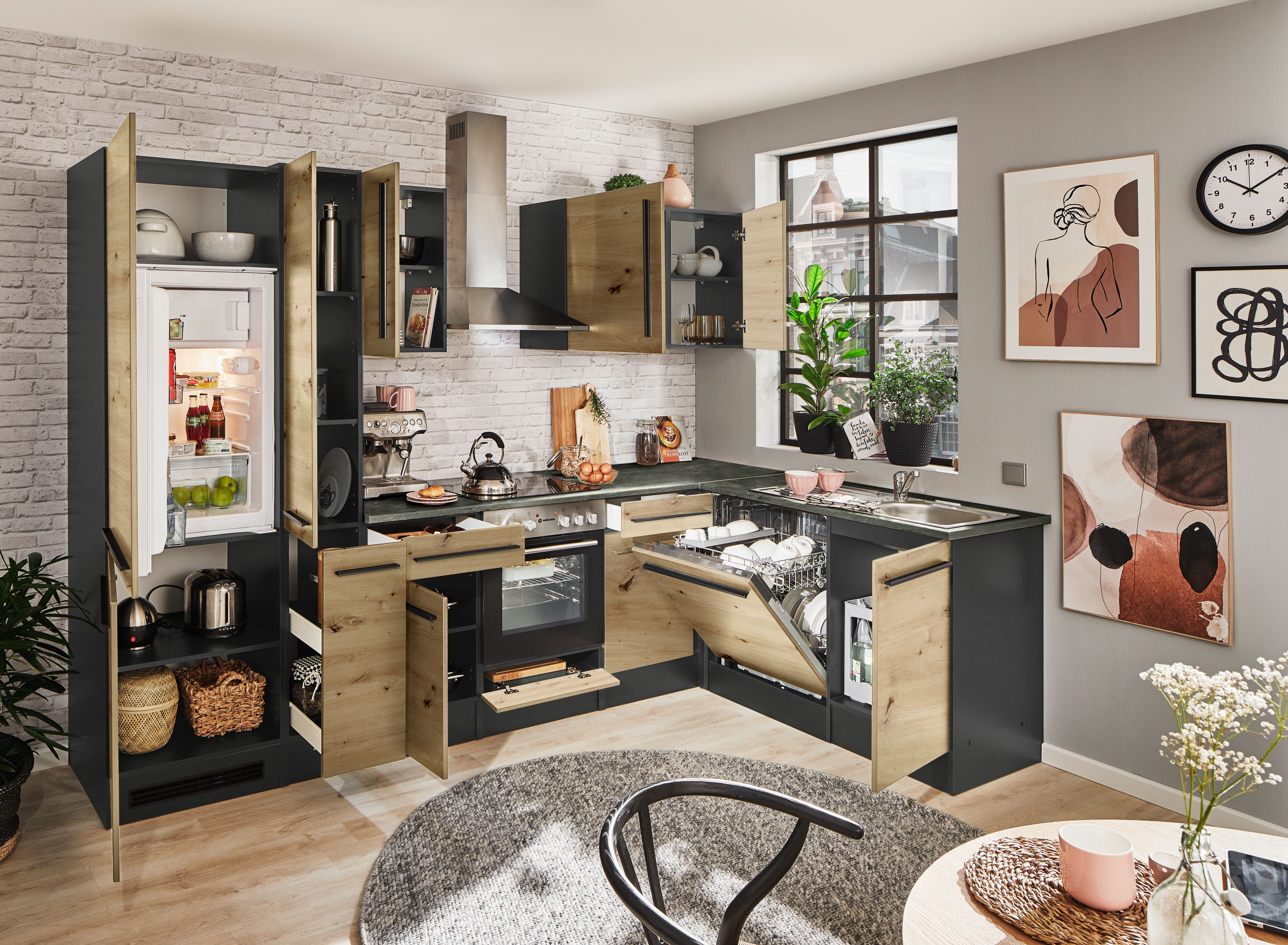 Küchenblock mit E-Geräten JAZZ 8 (Ecke-Kühlschrank-Apotheker) III Küchenblock mit E-Geräten JAZZ 8 (Ecke-Kühlschrank-Apotheker) III