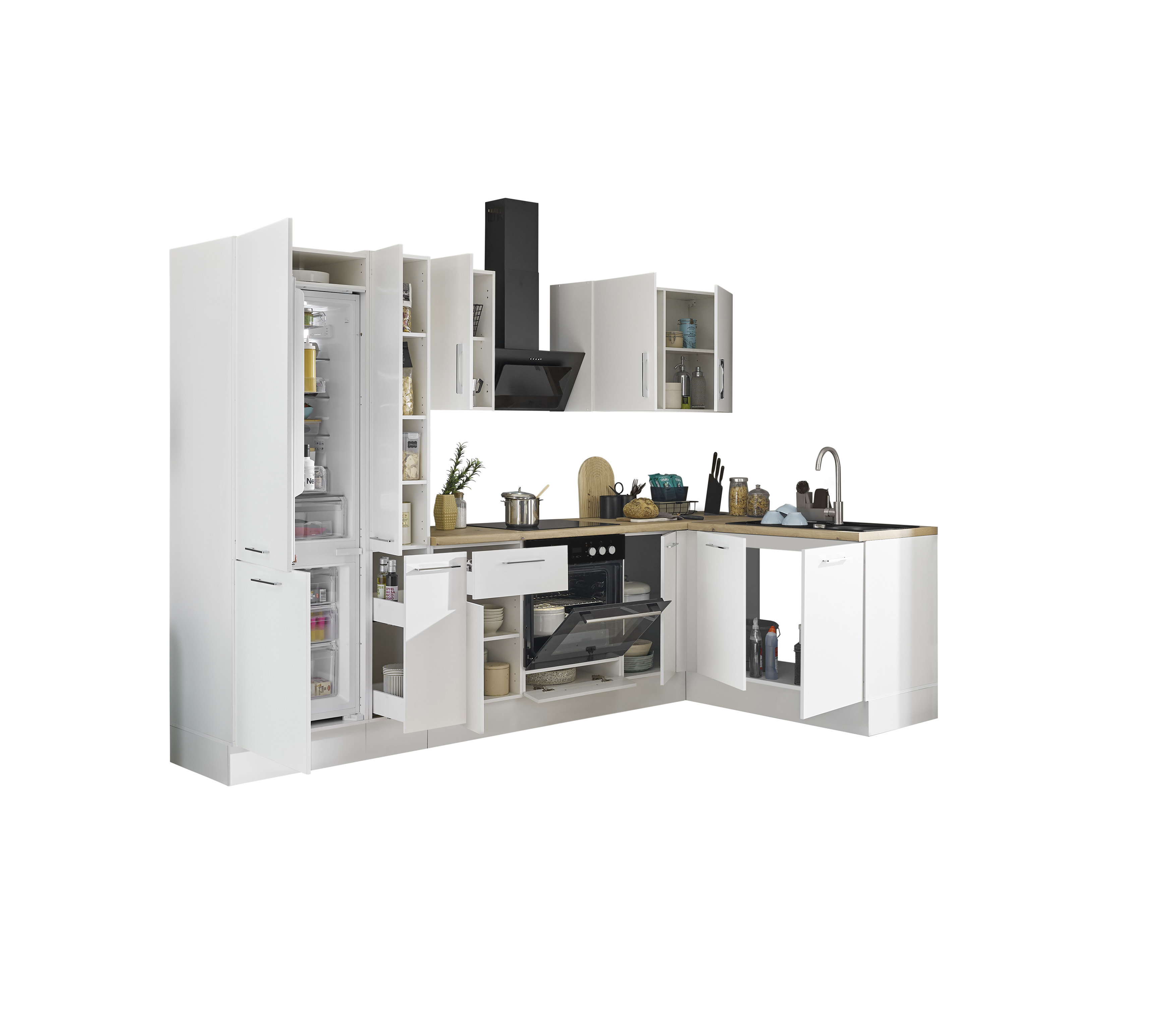 Küchenblock mit E-Geräten CORNWALL (Ecke-Kühlschrank-Apotheker) II